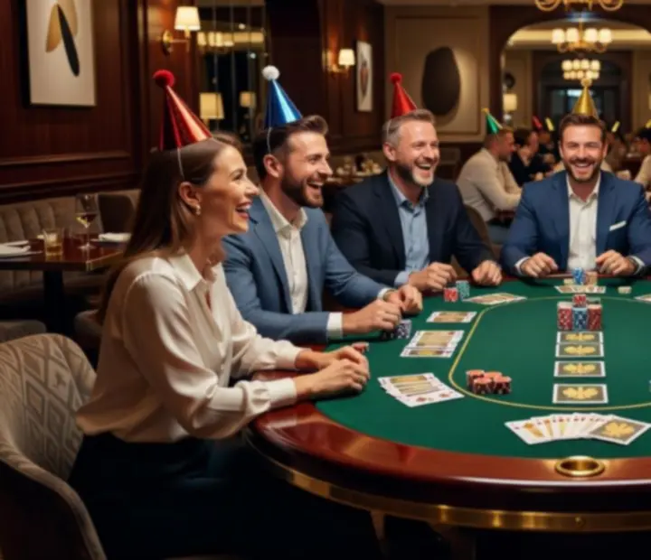 Urodzinowy stół pokerowy przygotowany w eleganckiej restauracji