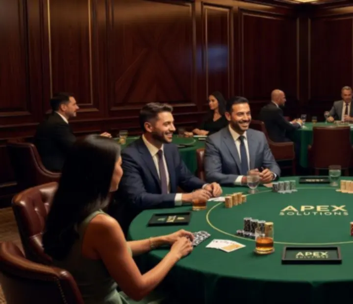 Biznesowe spotkanie przy stołach pokerowych w eleganckiej restauracji