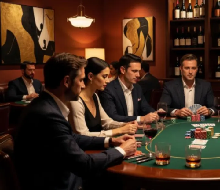 Elegancka pokerowa noc w restauracji z kinowym oświetleniem i premium wnętrzem