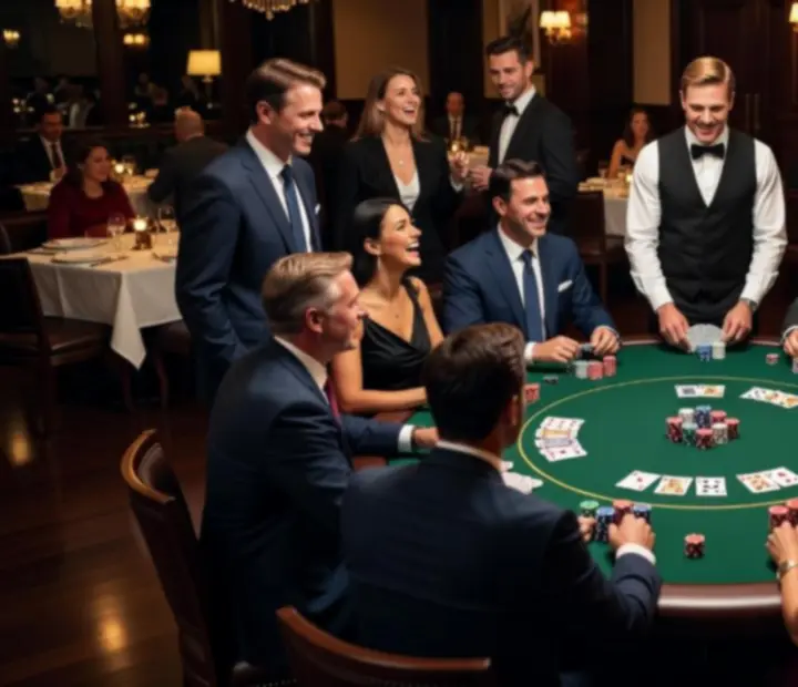 Stół pokerowy podczas eleganckiego eventu z gośćmi w restauracji