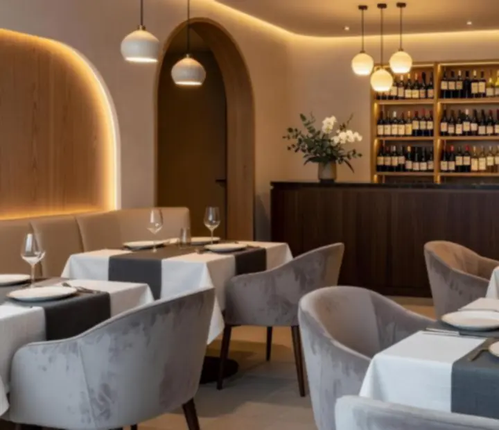 Eleganckie wnętrze wyróżnionej restauracji przygotowanej na pokerowy event