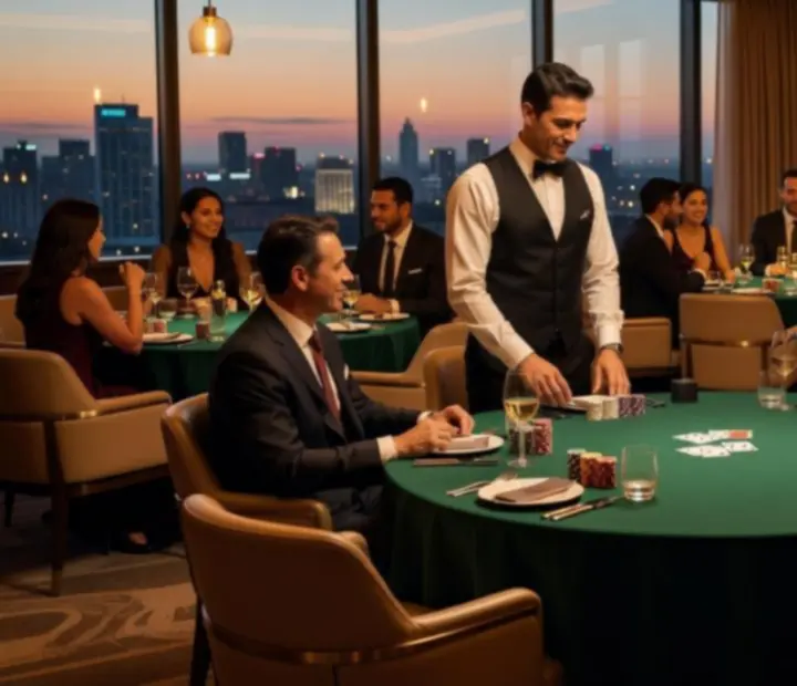 Elegancki stolik pokerowy w restauracji przygotowany na wieczorny event