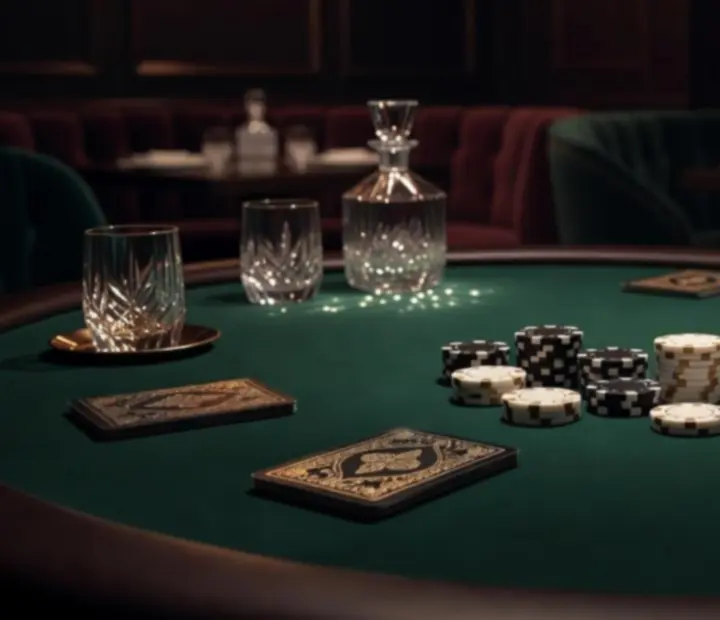 Elegancka aranżacja stołu pokerowego z symbolicznymi żetonami