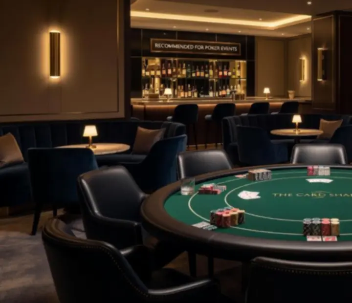 Stylowe wnętrze polecanej restauracji z przygotowanym stołem pokerowym.