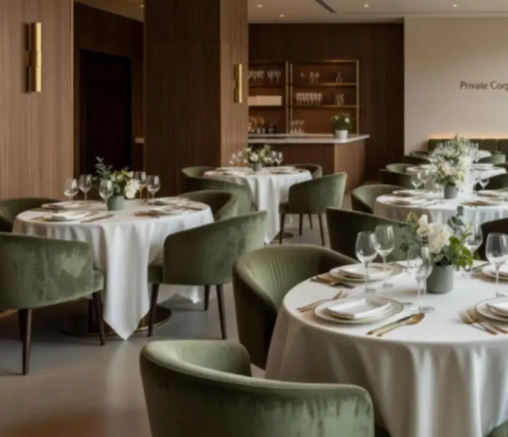 Wyjątkowe wnętrze restauracji z eleganckim oświetleniem przygotowane na wieczór eventowy