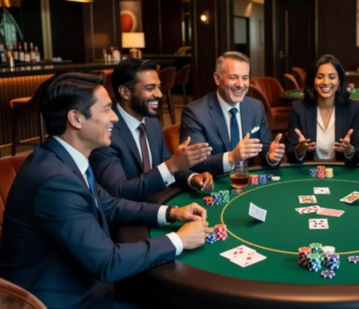 Zespół firmowy podczas integracyjnej rozgrywki pokerowej