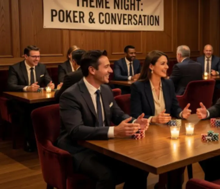 Wieczorny pokerowy event w eleganckim lokalu przy nastrojowym świetle