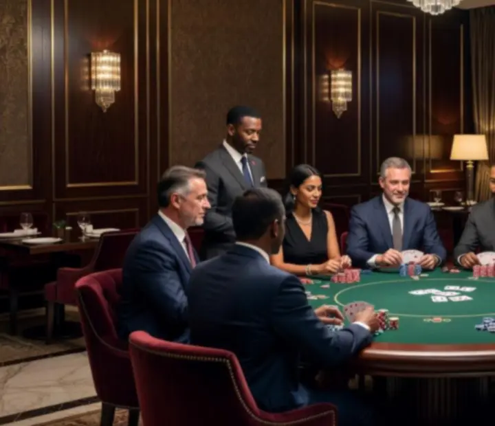 Biznesowe spotkanie VIP przy stole pokerowym w eleganckiej restauracji