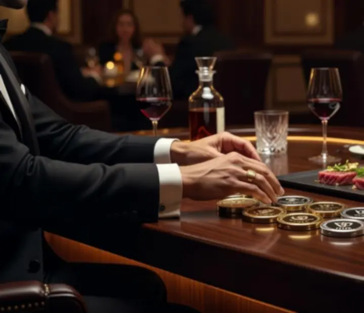 Kolaż zdjęć z ekskluzywnych wieczorów pokerowych VIP w różnych restauracjach