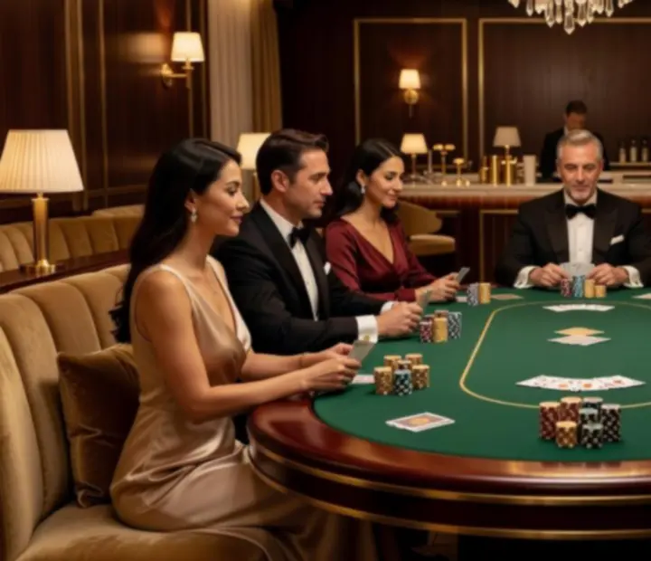 Elegancka restauracja z profesjonalnym stołem pokerowym przygotowanym na wieczór VIP